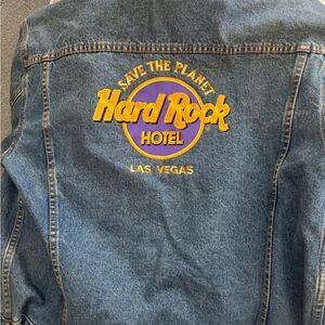 Hard Rock Cafe Blue Denim Jacket with Yellow & Purple Logo